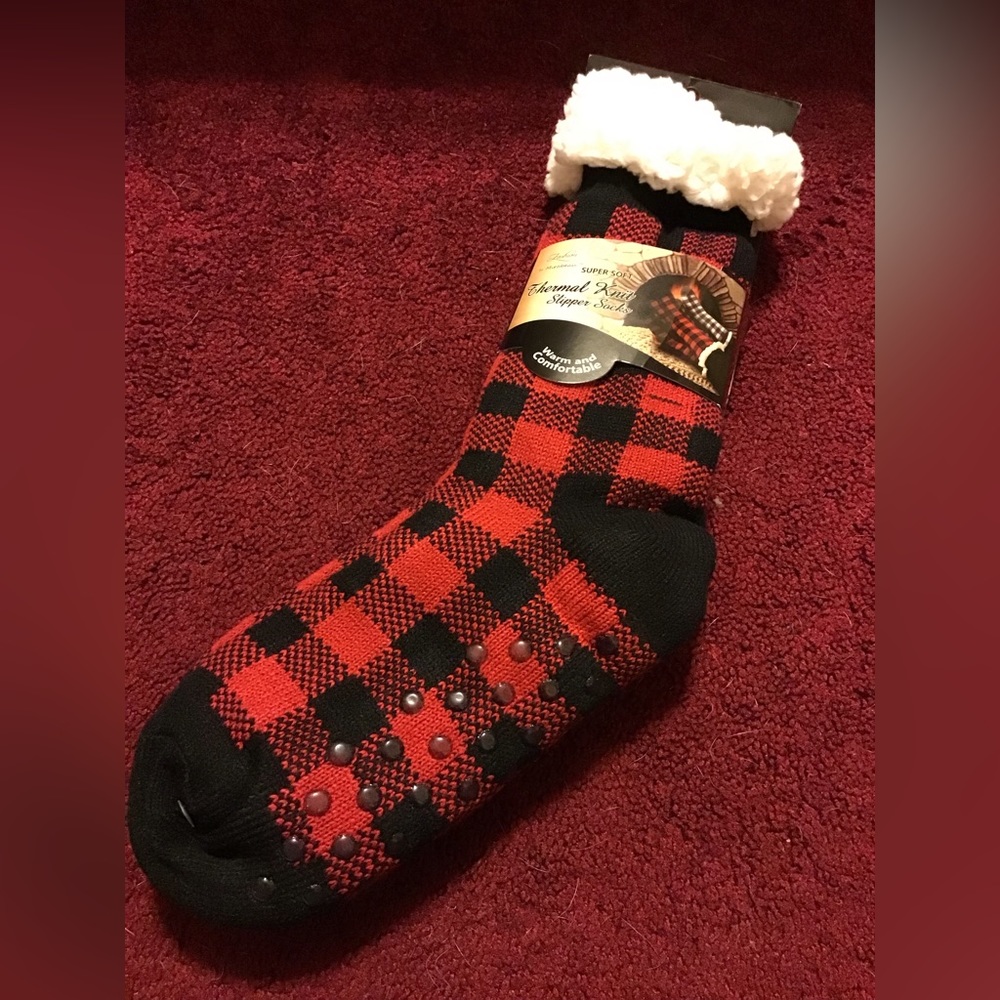 MIRABEAU BUFFALO PLAID SUPER SOFT THERMAL KNIT SLIPPERS GRIPPY NWT OS